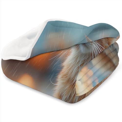 Plaid chat orange bleu jeté de canapé idéal pour vos soirées cocooning - 7