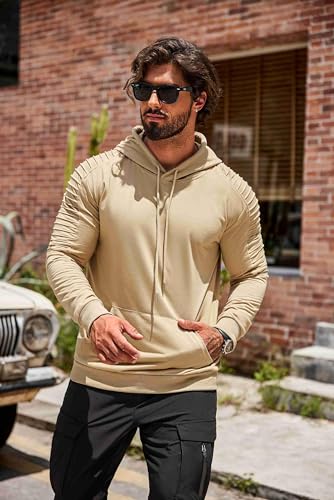 Coofandy Men'S Hipster Hoodie Stylish Long Sleeve Sweatshirt Athletic Gym Pullover Drawstring Hoodie With Pocket Khaki M thumb #2