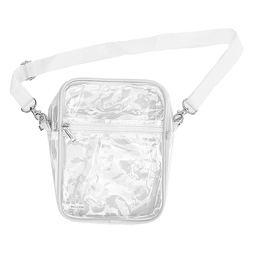 Alomejor Clear PVC Messenger Bag Compact Zipper Adjustable Purse for Boys Girls, Transparent Shoulder Bag for Travel Airport Concerts Beach (White)
