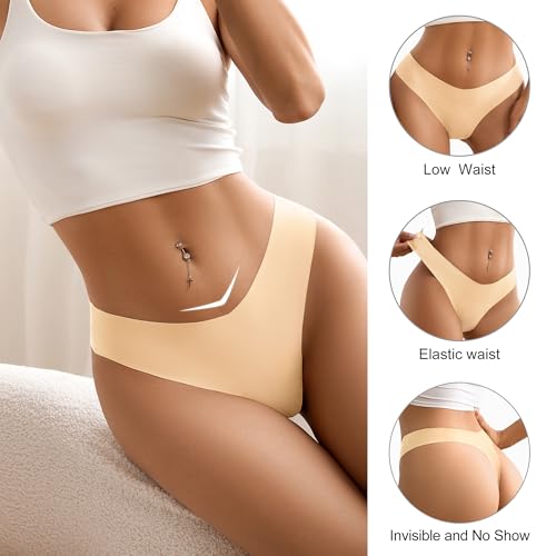 Image of DEANGELMON Seamless Thongs for Women No Show Thong V-waisted Underwear Women Comfy Multiple Pack