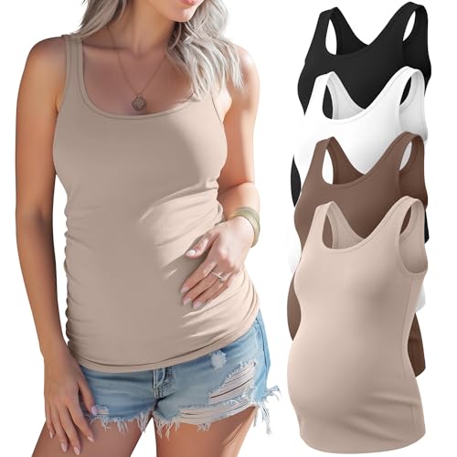 Xaatren 4 Pack Women's Maternity Tank Tops, 4-Color, Large