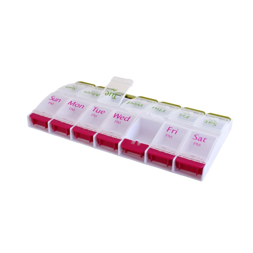 Nrs Healthcare Easy Open Flip Up Pill Dispenser Am/Pm, 14 Large compartments, Easy Open Button Design