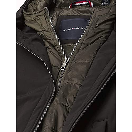 Image of Tommy Hilfiger Men's Soft Shell Fashion Bomber With Contrast Bib and Hood