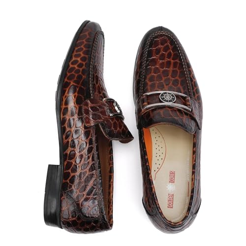 Leather Dress Shoes for Mens, Alligator Printed Dress Loafers Fashion Buckle Slip On Penny Loafers for Mens Business Weddings Party Shoes3