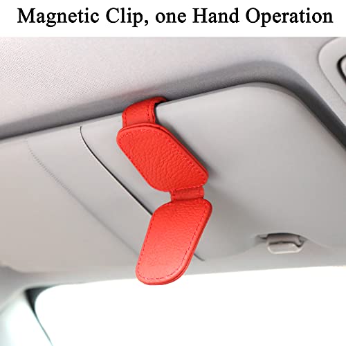 Image of KIWEN 2 Packs Sunglasses Holders for Car Visor, Magnetic Leather Glasses Eyeglass Clip for Car, Ticket Card Clip Sunglasses Mount, Car Visor Accessories Gadgets (2, Red)