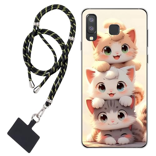 WUACYEAMING Coque pour Samsung Galaxy A8 Star,Transparent Antichoc Mince Doux TPU pour téléphone Portable Étui Flexible Mignon Chats+1*Universelle Cordon...