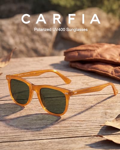 Image of CARFIA Thick Polarized Sunglasses for Men UV400 Protection, Retro Square Hand-crafted Acetate Driving Shades CA5356