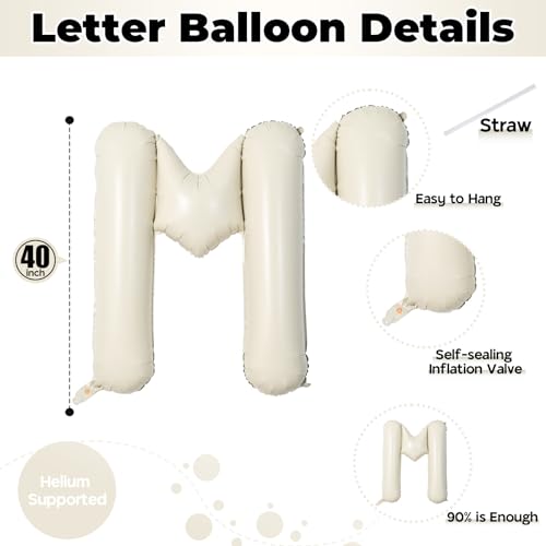 Image of 40 Inch Beige Mom Balloons for Mothers Day Decorations, Large Cream Mother's Day Mylar Foil Balloon Letter, Ivory White Sand Mom Alphabet Sign for Mama Birthday Baby Shower Party Decor Supplies