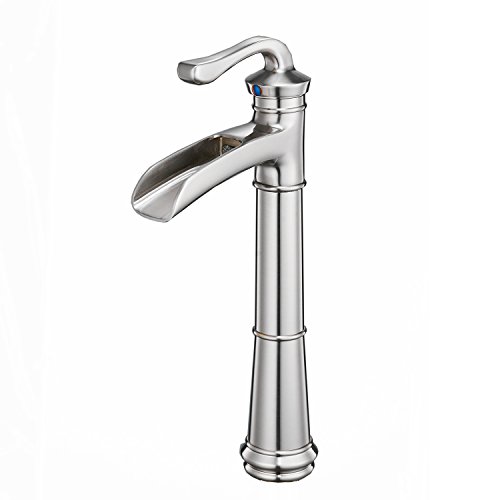Free Shipping Over $50 BWE Vessel Sink Faucet Brushed Nickel Waterfall Spout Tall Body Single Hole Bathroom Lavatory Vanity Faucets Commercial