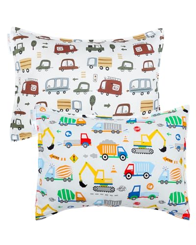 Image of ALVABABY Toddler Pillowcases 2 Pack Organic Cotton Fit 13 inchx 18 inch or 14 inchx19 inch Kids Pillow Cover Envelope for Girl Boy Travel(Pillowcase Only)