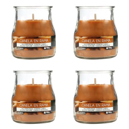 Lot de 4 Bougies Parfumées Cannelle en Branche, Bougie Parfumée en Verre 24 Heures de Combustion