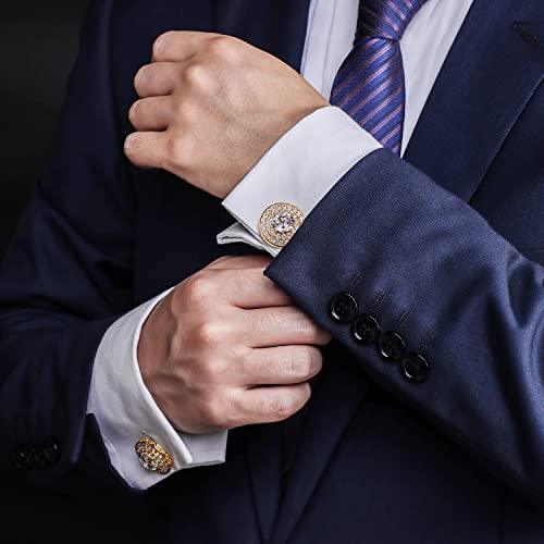 Image of HAWSON Cufflinks for Men, Gold Diamond Crystal Cufflinks for Groom Husband Personalized Gifts, Mens Formal Wedding Business Cufflinks, Luxurious Gorgeous Cuff Links French Shirt Accessories