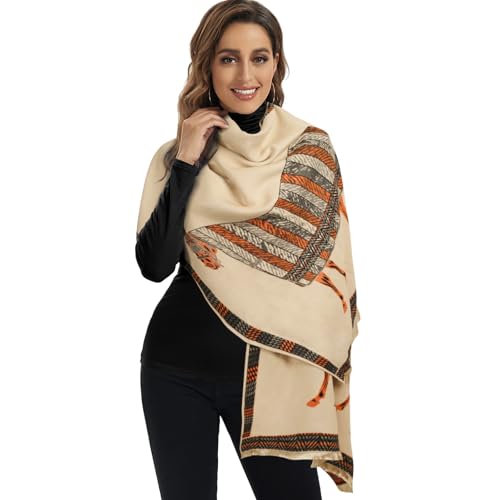 EXTREE Scarfs for Women Pashmina Silky Shawl Wrap for Evening Dressing Blanket Open Front Poncho Cape Adu-white