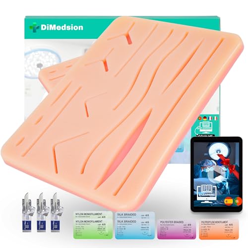 Almohadilla de sutura DiMedsion | Pad de sutura para kit de sutura de 3 capas. kit sutura con 14 heridas, kit de sutura quirurgica para practicar, kit suturas quirurgicas (PAD+SUTURES)