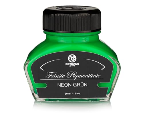 OCTOPUS Textmarkertinte für Füller, fluoreszierende Neontinte für Füllhalter zum Schreiben und Markieren, Leuchttinte, Neon Grün, 30 ml