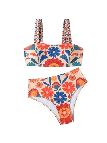 Women's 2 Piece High Waisted Bikini Sets Graphic Wireless Bathing Suit Padded Beach Swimsuits