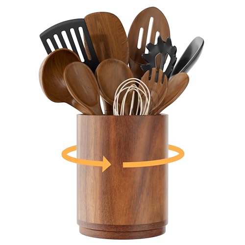 ZUJJAFY 360&deg; Rotating Acacia Wood Utensil Holder