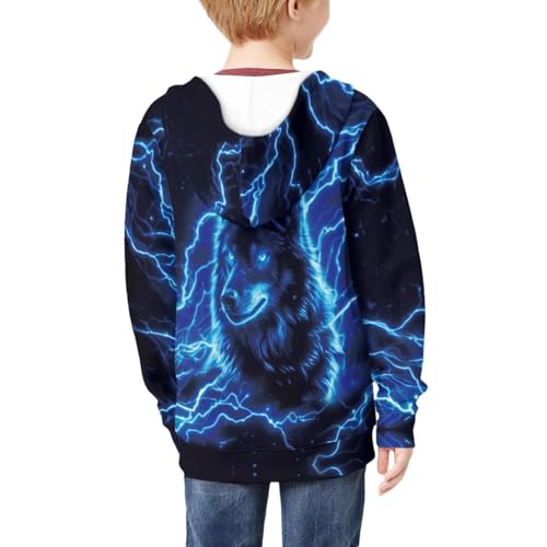 Wolf Theme Boys Zip Up Hoodie Comfy Long Sleeve with Pockets Casual Kid Hooded Sweatshirts 8-16 Years2