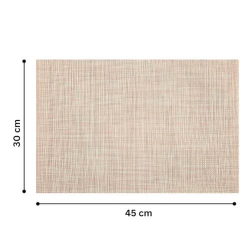 Image of YELONA Placemats for Dining Table - Heat Resistant, Non-Slip & Washable PVC Vinyl Table Mats - Set of 6, 45 x 30 cm (Beige & White)