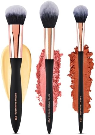 Profusion Cosmetics Artistry Essentials 3-Piece Face Brush Set โ Makeup Tools for Foundation, Powder & Setting, Vegan & Cruelty-Free Bristles