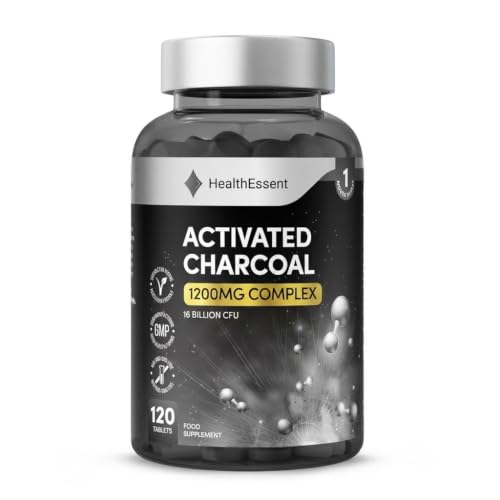 HealthEssent Activated Charcoal Tablets 1200mg | Coconut Shell Charcoal | Vegan | Non-GMO | Third-Party Tested | 120 Tablets 1 Month Supply