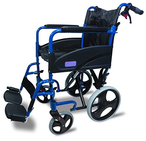Aidapt Folding Lightweight Attendant Propelled Aluminium Wheelchair With 18 Seat, Brakes, Lap Strap, Padded Upholstery, Removable Foot Rests and Side Panels for Privacy. Indoors and Outside