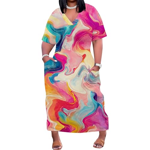 Image of SUZONANA Plus Size Dresses for Curvy Women African Print American Dress Summer Outfits Casual Loose with Pocket