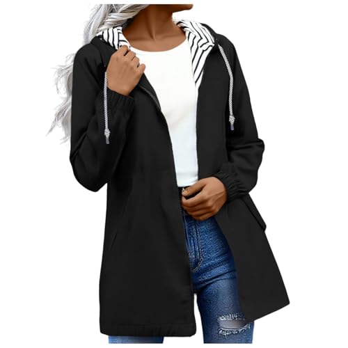 KOG Regenjacke Damen Wasserdicht Funktionsjacke Casual übergangsmantel Outdoor Jacken Einfarbige Oberteile Trainingsjacke Elegant Regencape Dünne Festival Jacke Frau Regenponcho Schwarz M KOG Regenjacke Damen Wasserdicht Funktionsjacke Casual übergangsmantel Outdoor Jacken Einfarbige Oberteile Trainingsjacke Elegant Regencape Dünne Festival Jacke Frau Regenponcho Schwarz M