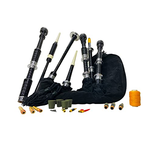 Woldorf Usa Scottish Bagpipe Set Folk Culture Heritage Musical Instruments Rosewood Black Finish Sliver Mounts Black Tartan Bag Cover Includes Free Tutor Book Cane Drones thumb #5
