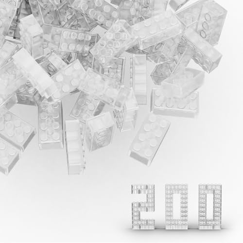 Image of Classic Bulk Brick Block 2x4, 200 Piece Building Brick Full Transparency, Compatible with Lego Parts and Pieces 3001, Creative Play Set - Compatible with Major Brands(Colour:Full Transparency)