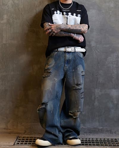 Men's Hip Hop Baggy Jeans Casual Wide Leg Y2k Skateboard Vintage Denim Pants4