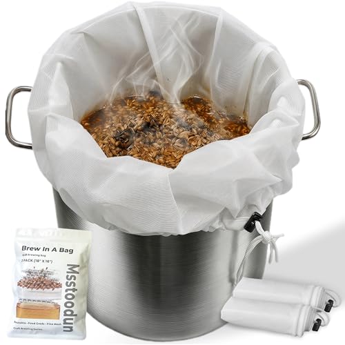 2 Pack BIAB Brewing Bag, 18" x 16", 250 Micron Reusable Fine Mesh Brew Bags with Reinforced Stitching & Drawstring, Heavy Duty Nylon Straining Bag for All Grain Home Brewing