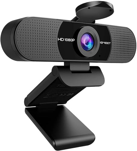 EMEET Full HD Webcam - C960 1080P Webcam mit Dual Mikrofon, 90 ° Streaming Kamera mit Automatische Lichtkorrektur, Plug & Play, für Linux, Win10, Mac OS X, YouTube, Skype, zum Konf