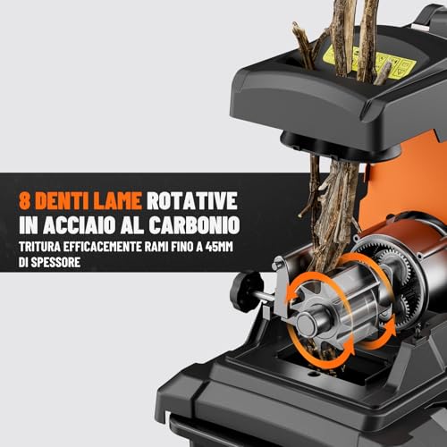Dovaman GT10 Trituratore Rami, Motore Brushless Da 2800W, 400Nm Di Coppia, 88Db, Biotrituratore Elettrico Con Rullo A 8 Denti, Distanza Regolabile, Tritura Fino A 45 Mm, Protezione Da Sovraccarico - 2