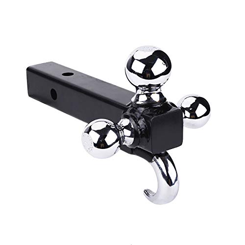 Heavy Duty Solid Shank Tri-Ball Mount with Hook Triple Ball Hitch Receiver with 2x2 inch Hook Solid Shank Triple Ball Hitch Extension with Hook