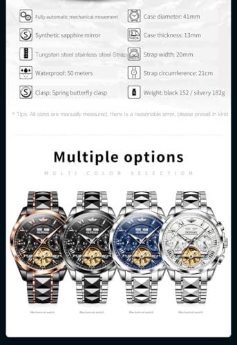 Image of OUPINKE Watches for Men Automatic Skeleton Self Winding Dress Wrist WatchBusiness Waterproof Luminous Tungsten