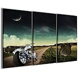 Gesamtmaße: 120 x 90 cm. Kunstdrucke auf Leinwand, Harley Davidson Road IX Moderne Bilder auf 3 Paneelen, fertig gerahmt auf Leinwand, 120 x 90 cm