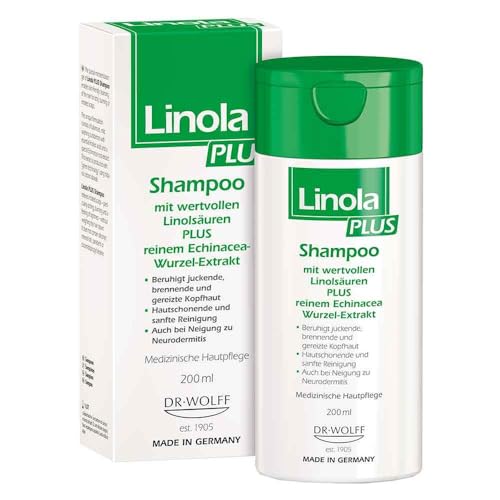 Linola PLUS Shampoo, 1 x 200 ml - Intensiv-Pflegeshampoo gegen juckende, brennende, gereizte und zu Neurodermitis neigende Kopfhaut - bei Schuppen und Spannungsgefühlen