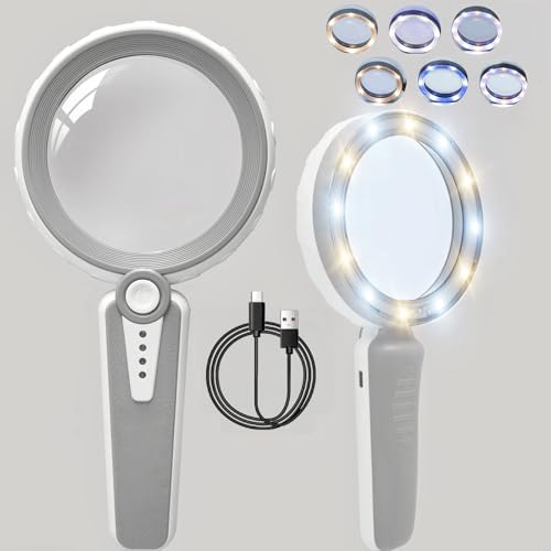 HUIBOER 45X Magnifying Glass with Light, 1200mAh USB Rechargeable, 6