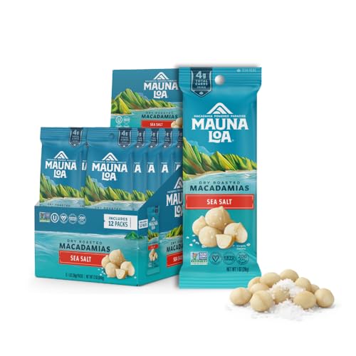Mauna Loa Sea Salt Roasted Macadamia Nuts, 12 Pack of 1 oz Single Serve Snack Bags, Keto Friendly, Gluten Free, Healthy Hawaiian Snack