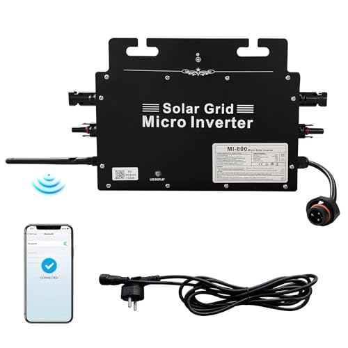 Image of Aiwewin 875W Solar Grid Tie Micro Inverter, APP Control&MPPT Monitor, IP65 Waterproof & Heat protection, Pure Sine Wave Output, for Solar Panel to Home Grid, 18-55VDC to 120VAC, w/10ft Cable, for Home