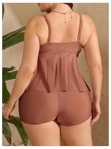 Verdusa Women's Plus Size 2 Piece Colorblock Tankini Set Ruffle Layered Cami Top with Shorts2