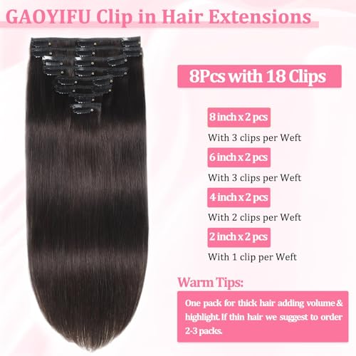 Image of Clip in Hair Extensions Real Human Hair Dark Brown Hair Extensions Clip Ins | Seamless, Balayage, 100% Human Hair Extensions Clip ins, Clip on Hair Extensions, Invisible Straight Double Weft 22 inch 110g