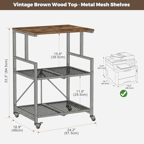 DEANIC Heavy Duty 3-Tier Printer Stand with Locking Wheels, 23.6 x 18.9 x 30 Inches Folding Printer Table with Storage, Large Printer Table Shelf, Easy Assembly for Home Office, Black by DEANIC - Image 6