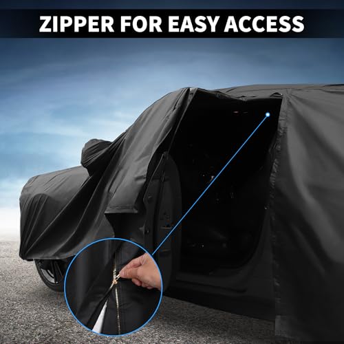 Image of X AUTOHAUX Car Cover Outdoor Waterproof Sun Rain Snow Hail Protection with Left Side Door Zipper Aluminum Film for Ford Bronco Sport Black