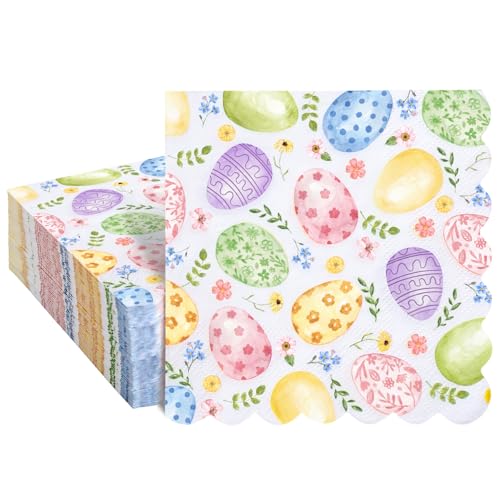 Serviettes de cocktail de Pâques festonnées lot de 100 en papier jetable pour table de printemps