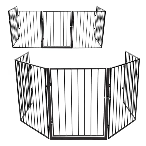 KRUMAD Kaminschutzgitter Baby 300 cm – Ofenschutzgitter für Kinder & Haustiere – Flexibles Kinderschutzgitter aus Metall mit Tür, Klappbar & Stabil – Absperrgitter für Kamin, Ofen & Treppe