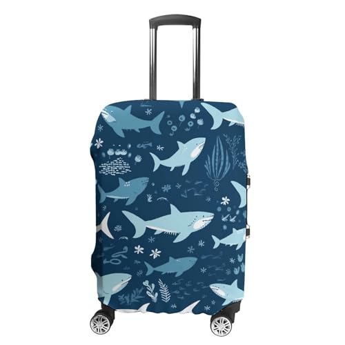Luggage Cover Dustproof Anti-scratch Suitcase Cover Elastic Travel Suitcase Protector Sharks Washable Baggage Case Luggage Sleeves Fits 18-32 Inch Luggage