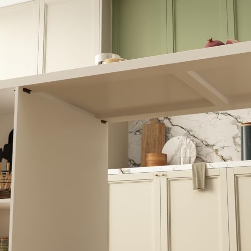 ECACAD 82.7\" Kitchen Island with Storage, Wood Kitchen Prep Table White Stationery Storage Cabinet with 3 Drawers, Open Shelves & 2 Cabinets for Dining Room