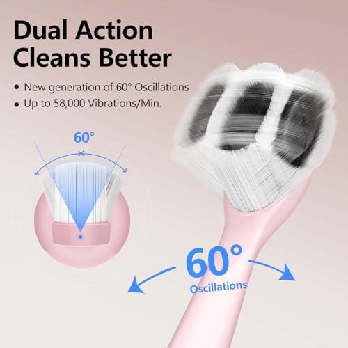 Cepillo de dientes eléctrico rosa con cabezal redondo y batería recargable 2